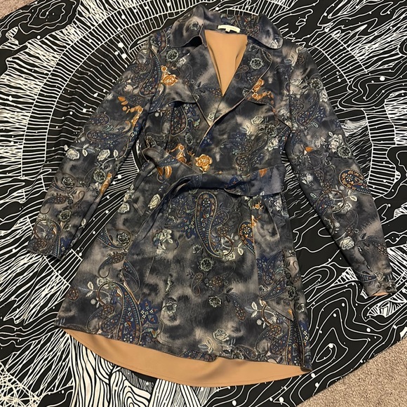 Beautiful tie dye/floral/paisley pattern faux suede wrap coat jacket size L - Picture 2 of 13